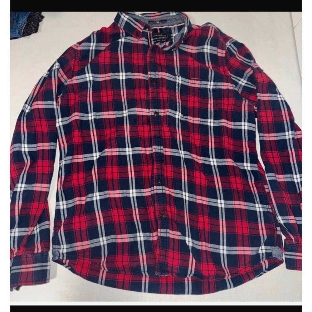 Denim & Flower Red and Navy Plaid Shirt, slim fit, men's XL flannel